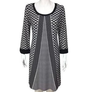 Calvin Klein Black White Geometric Scoop Neck 3/4 Sleeve Shirt Dress| SZ 18W